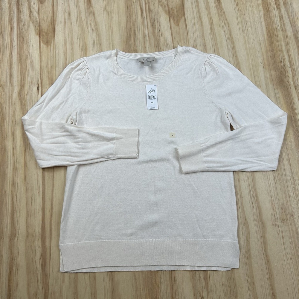 LOFT Women's NEW Lightweight Cream Sweater Medium Cotton Soft Casual Preppy
